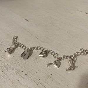 Sterling Silver charm bracelet cat western boots lock key heart sandals charms